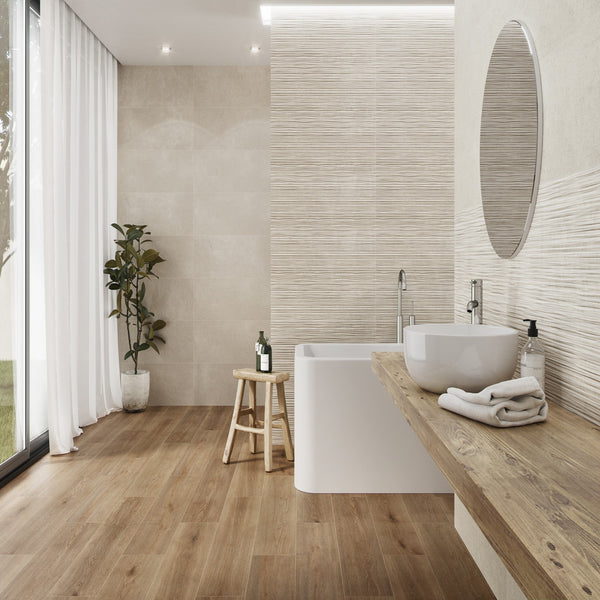 Harlem Chalk 33 x 90 Tile in Luxury Bathroom