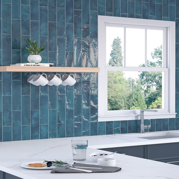 Nissel Blue Tile on Kitchen Wall