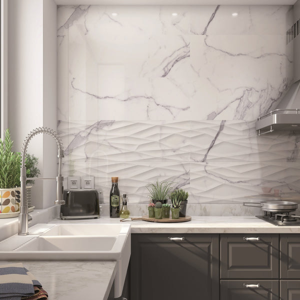 Palatina Glossy 30 x 90 Tile with Decor in Kitchen