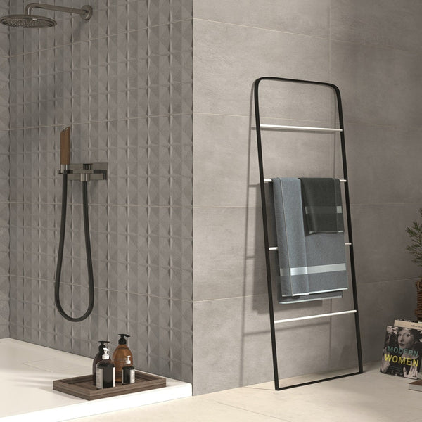 Subway Gris Tile in Trendy Shower Area