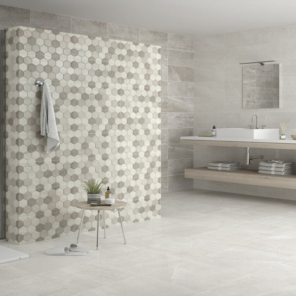 Talo White and Grey Tiles in Luxury Bathroom