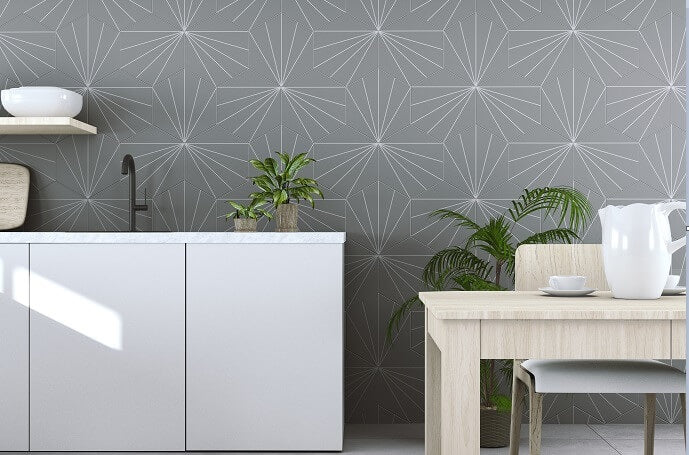 Venus Smoke Hexagonal Tile in Modern Kitchen