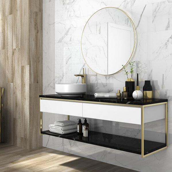 Carrara Tile in Elegant Bathroom