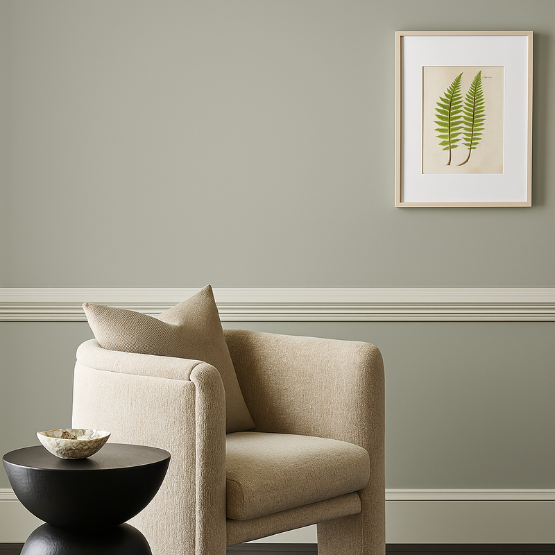 High end painted interior wall with armchair