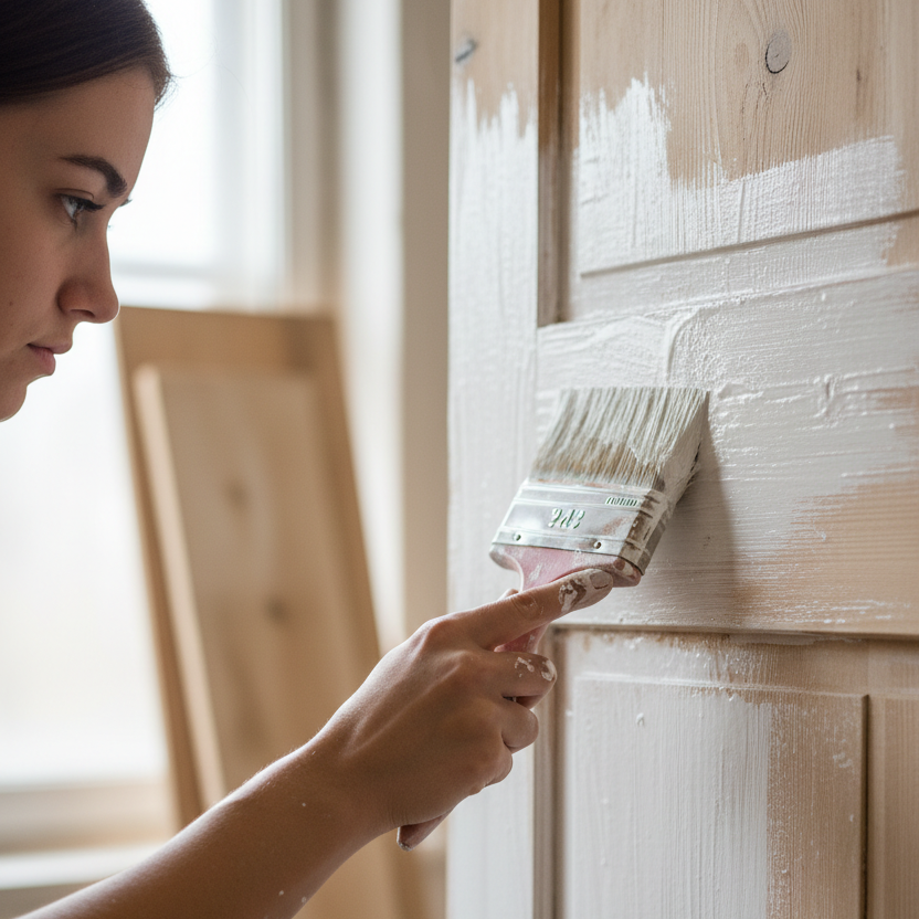 Girl Painting Door