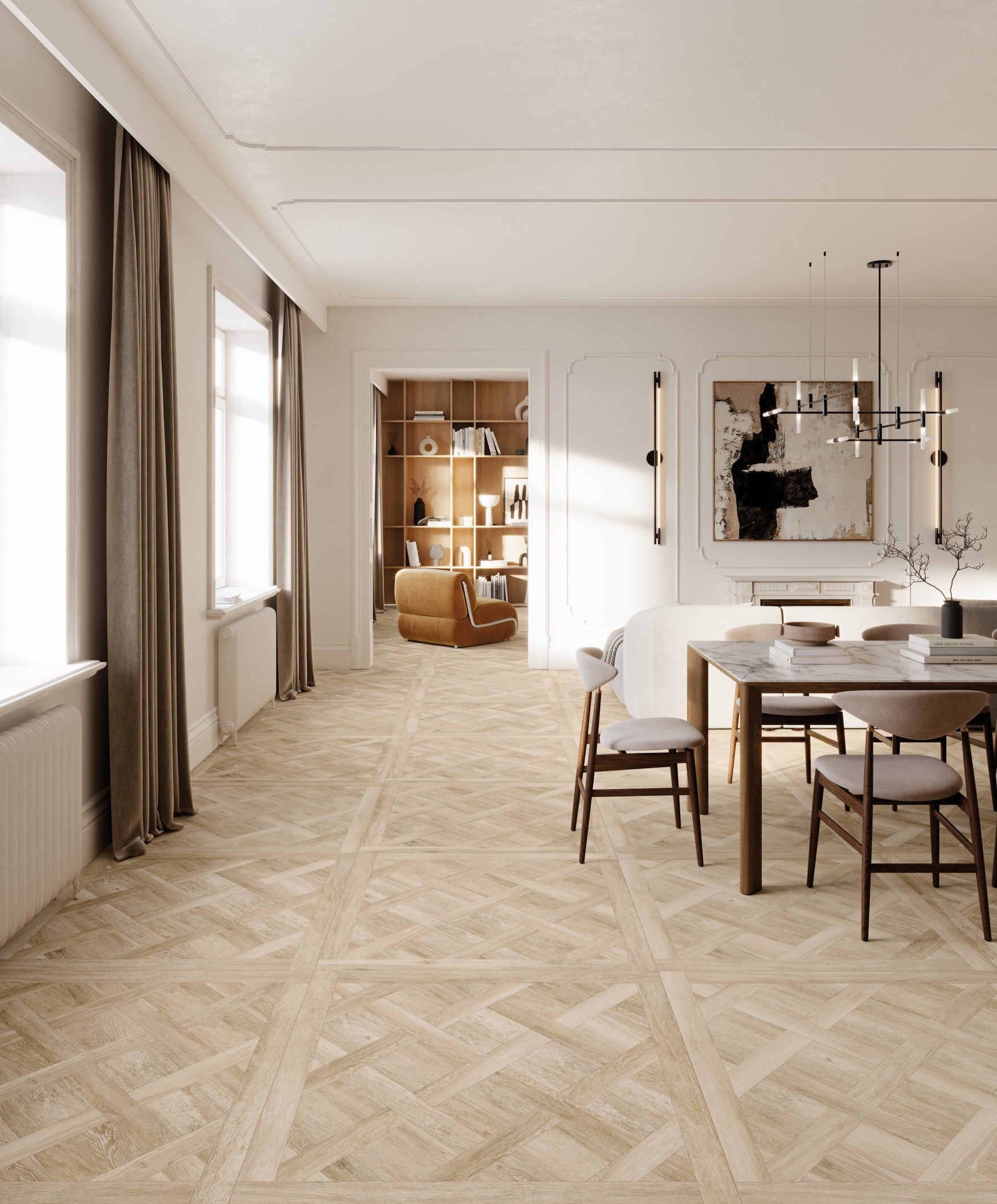Pecan Squared Tile in Modern Living Area