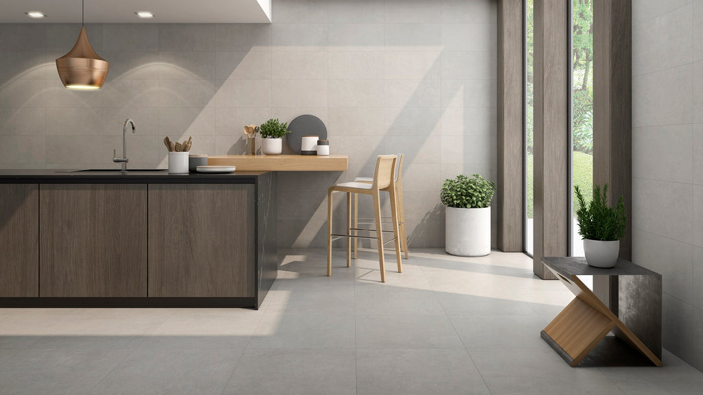 Avenue Grey Floor Tile in Sleek Kitchen