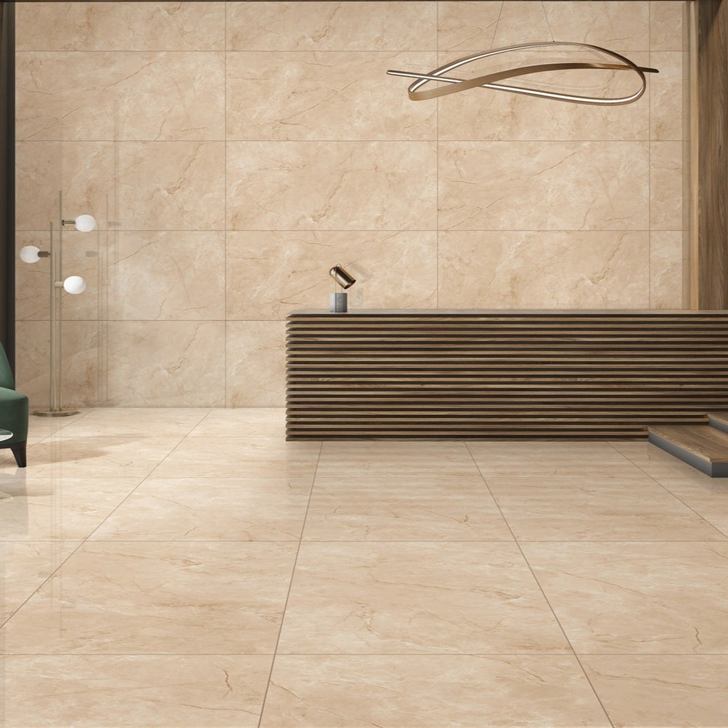 British Beige 60 x 120 cm Tile in modern bathroom