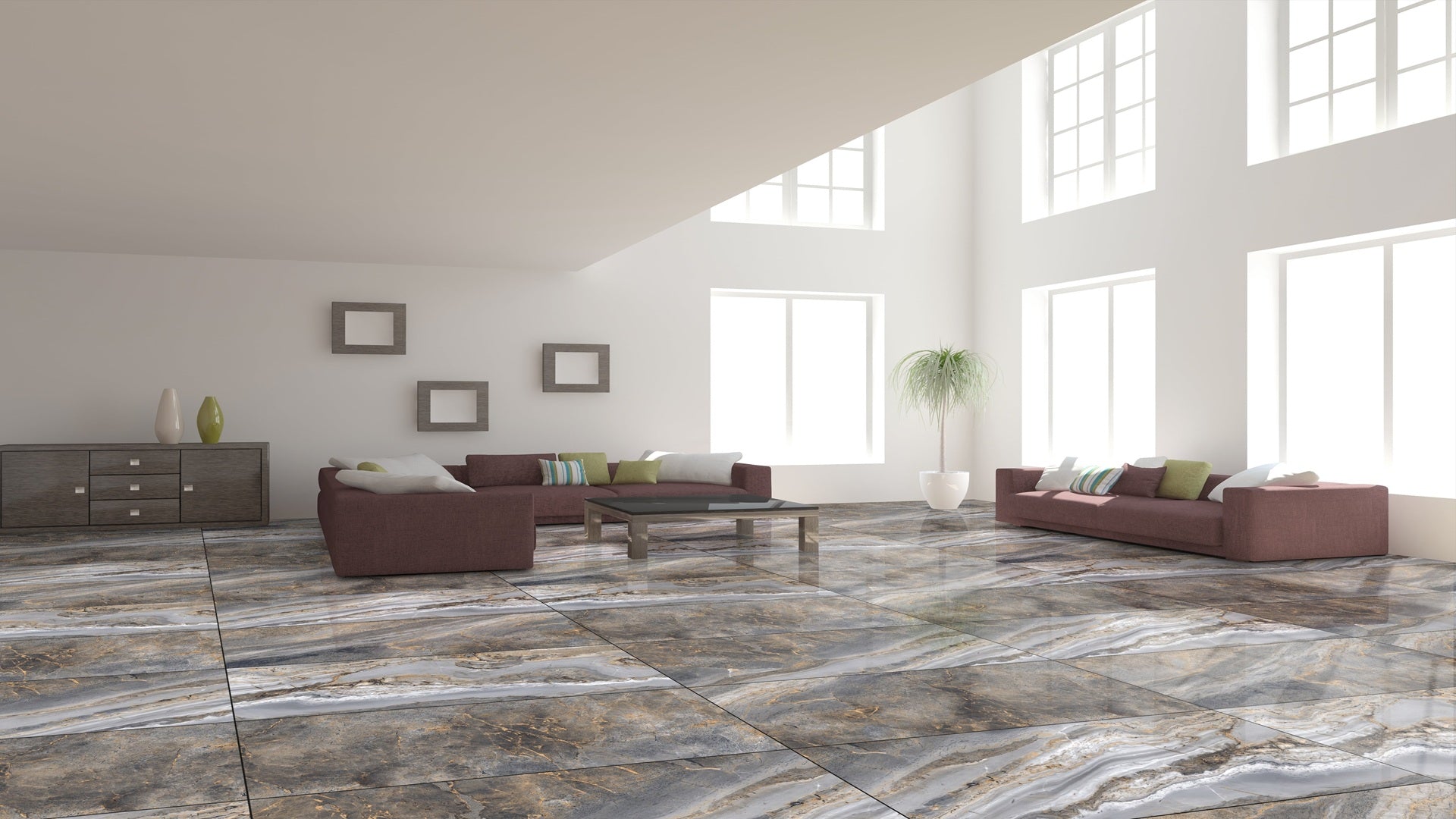 Bronko Grey Porcelain Tile 60 x 120 in living room area.