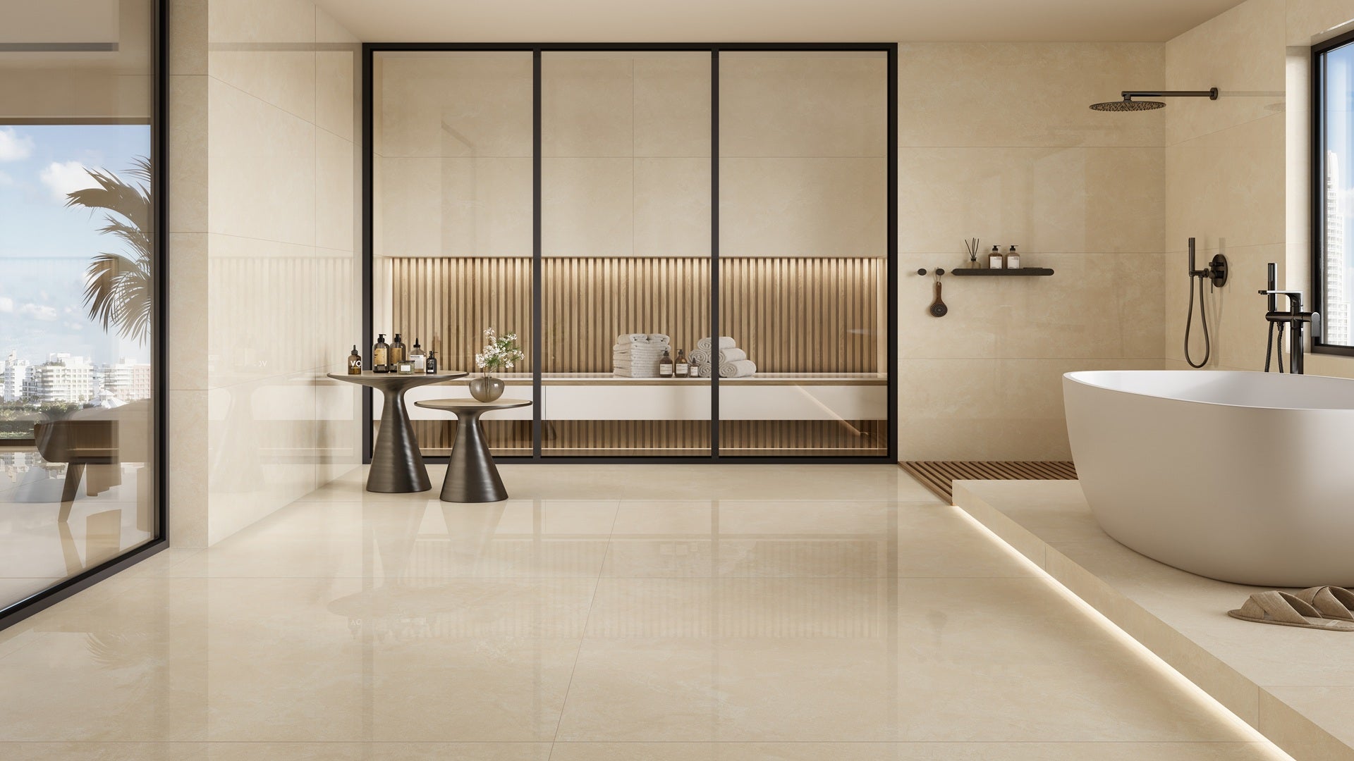 Crema Marfil Tile in Glamorous Bathroom