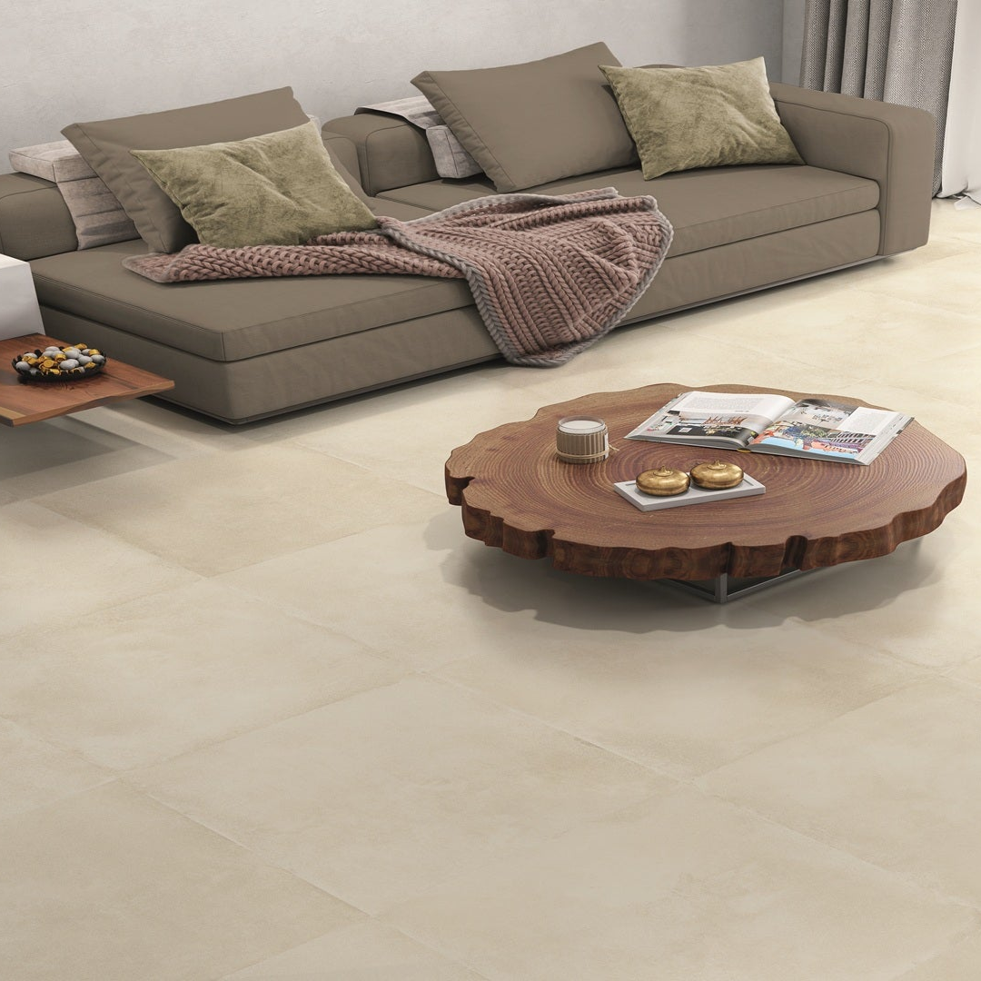 Energy Ivory 60 x 60 Tile in Living Room