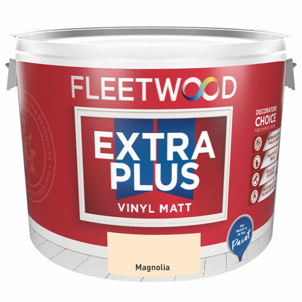 Fleetwood Extra Plus vinyl matt paint can on a white background