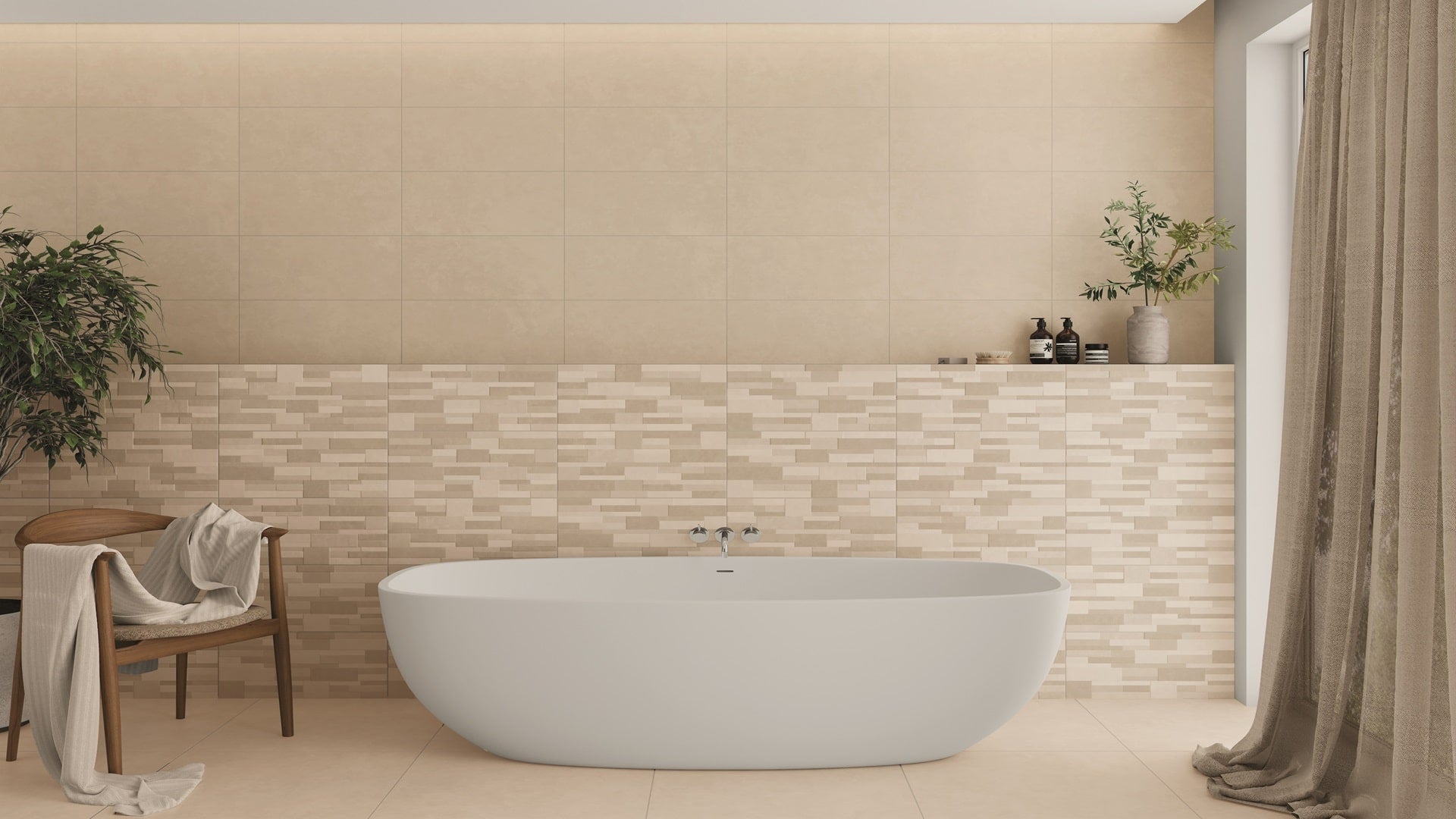 Lardenne Cream Wall Tile in Bathroom