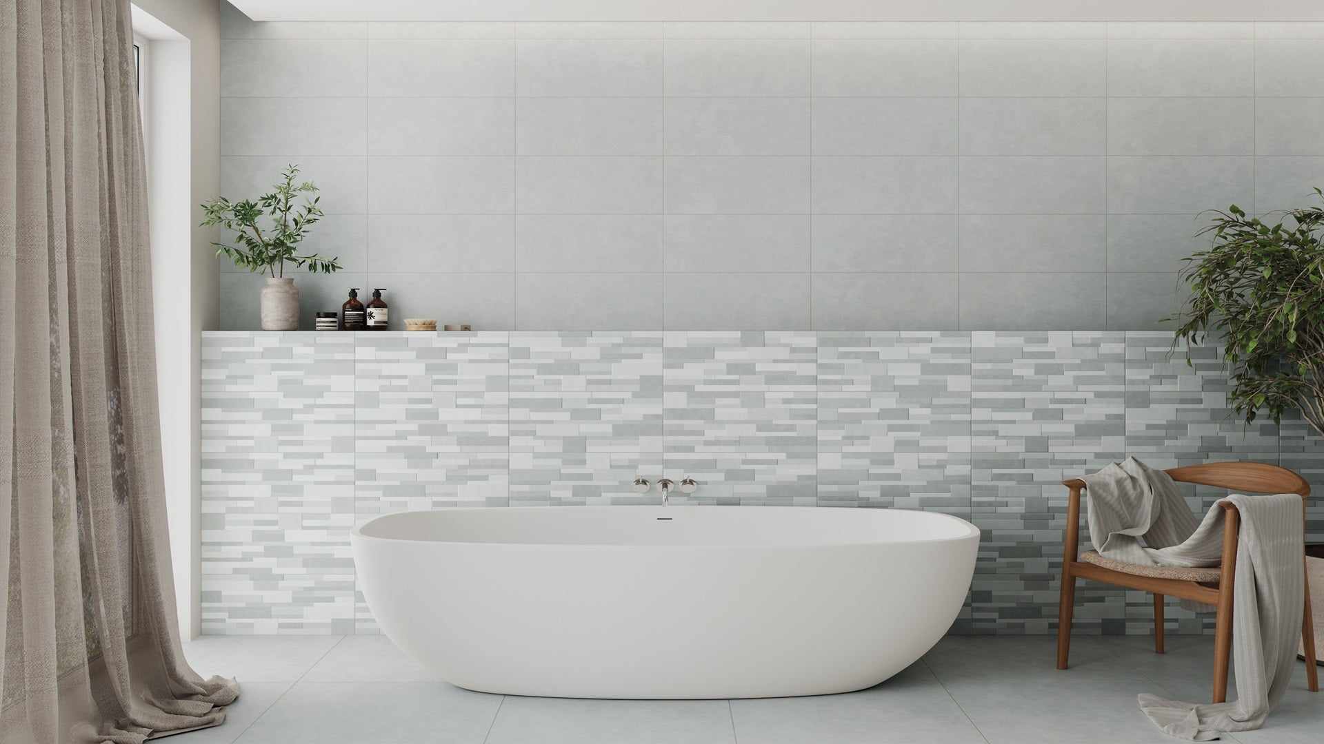 Lardenne Grey Tile with Freestanding Bathtub