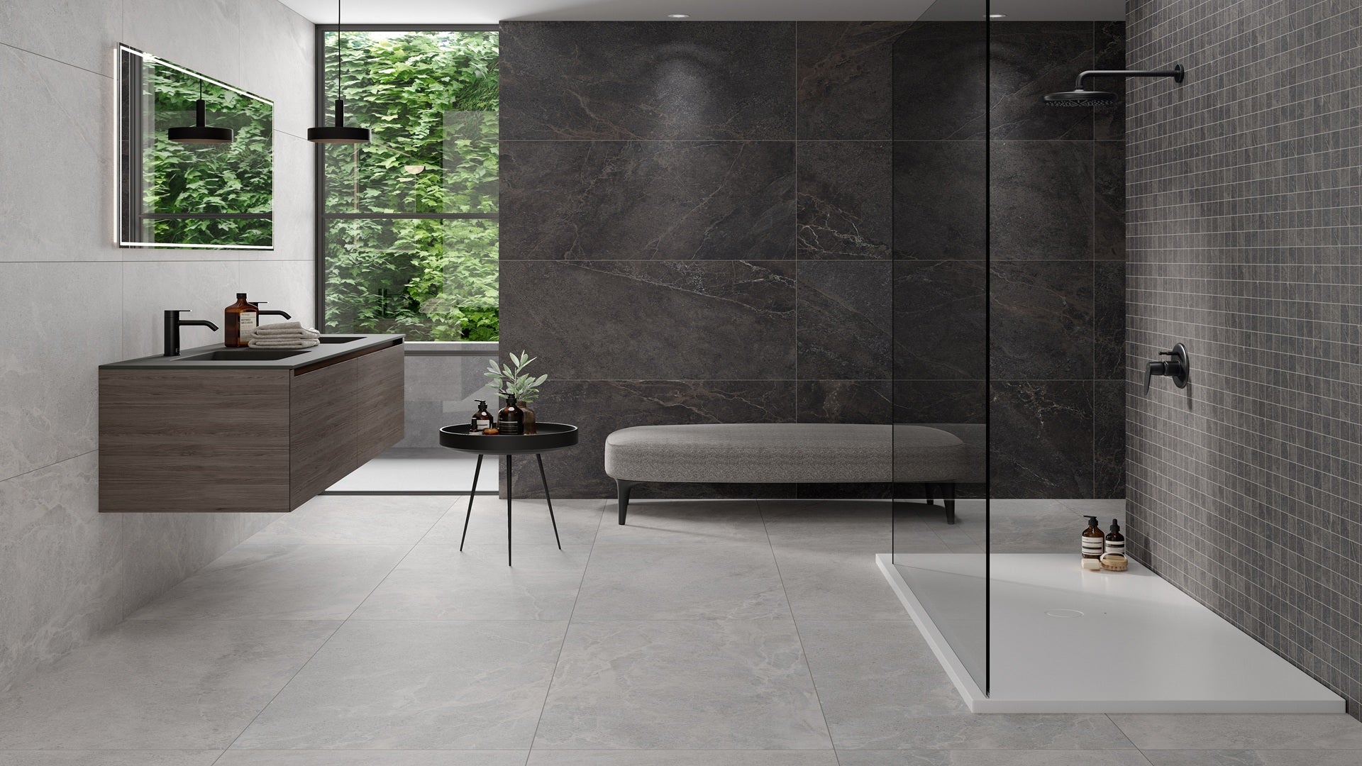 Lithos Anthracite Tile on Bathroom Walls