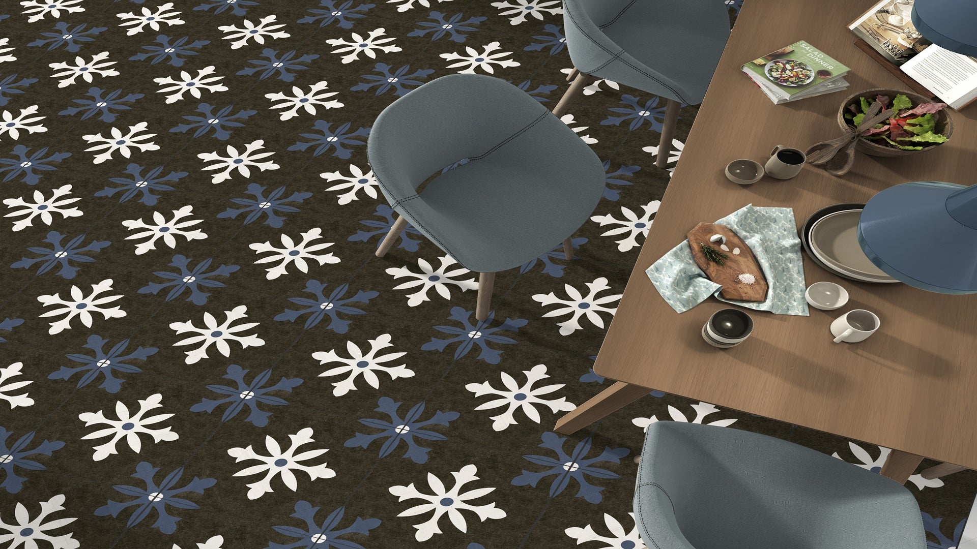 Liverpool Black Vintage Tile on Floor
