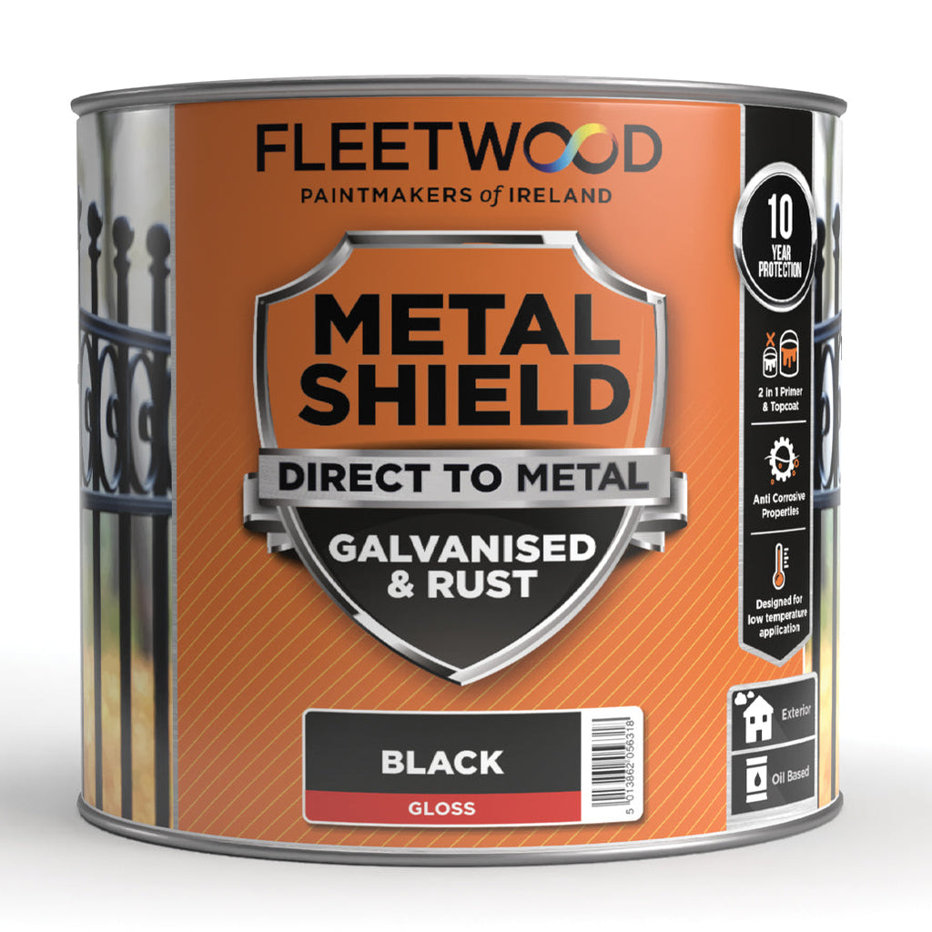 Fleetwood Metal Shield paint can on a white background