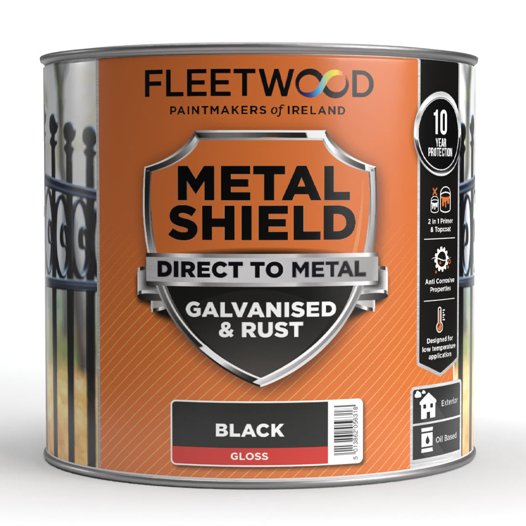 Fleetwood Metal Shield paint can on a white background