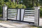 Modern gate with concrete pillars in a residential area
