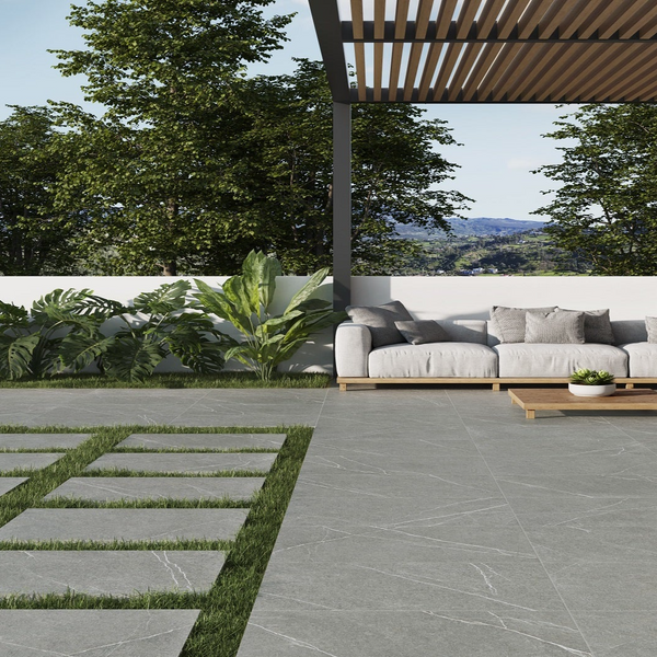 Portobello Dark Drek Outdoor 20mm Tile in Luxury Mountain Garden