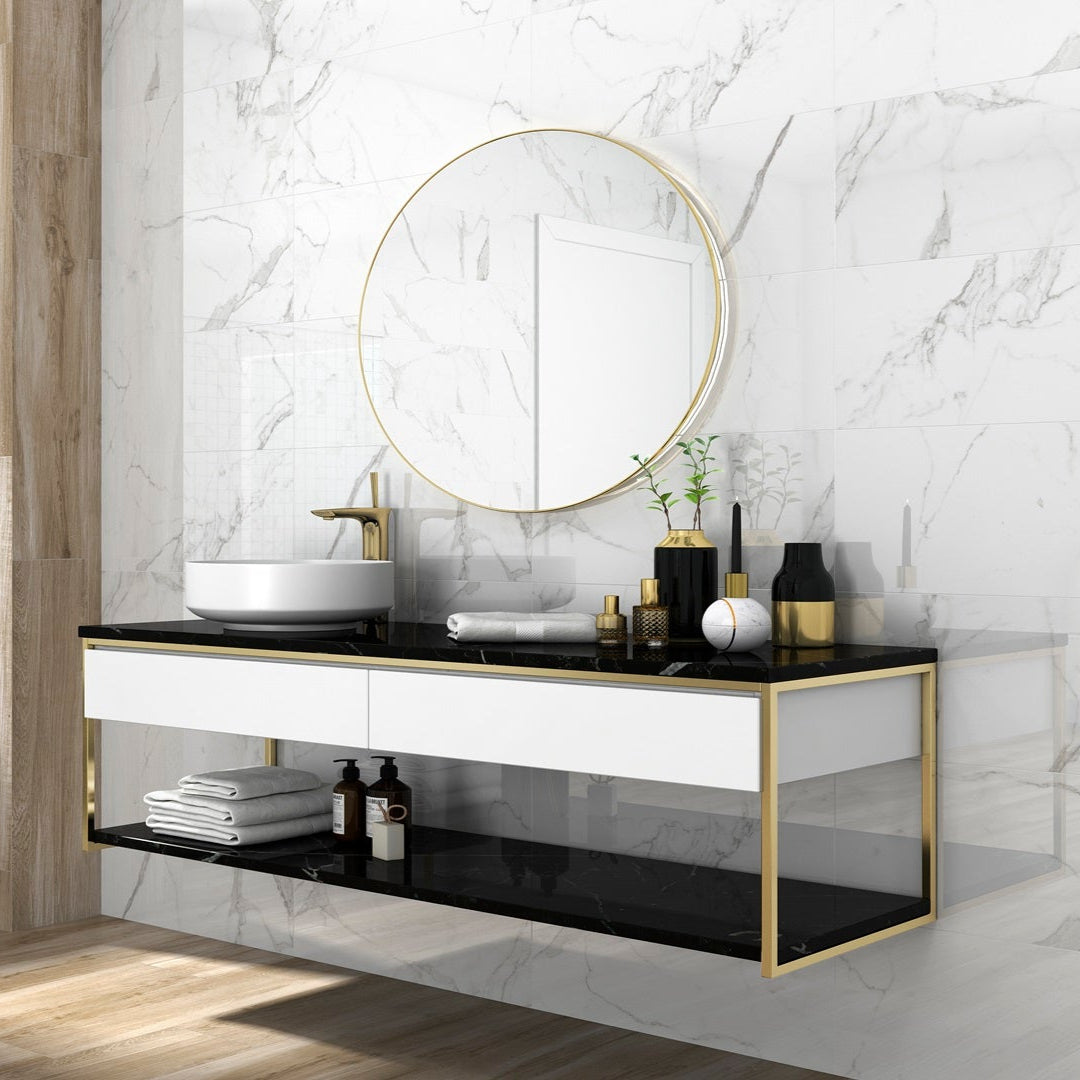 Palatina Glossy 30 x 60 Tile in Large Bathroom