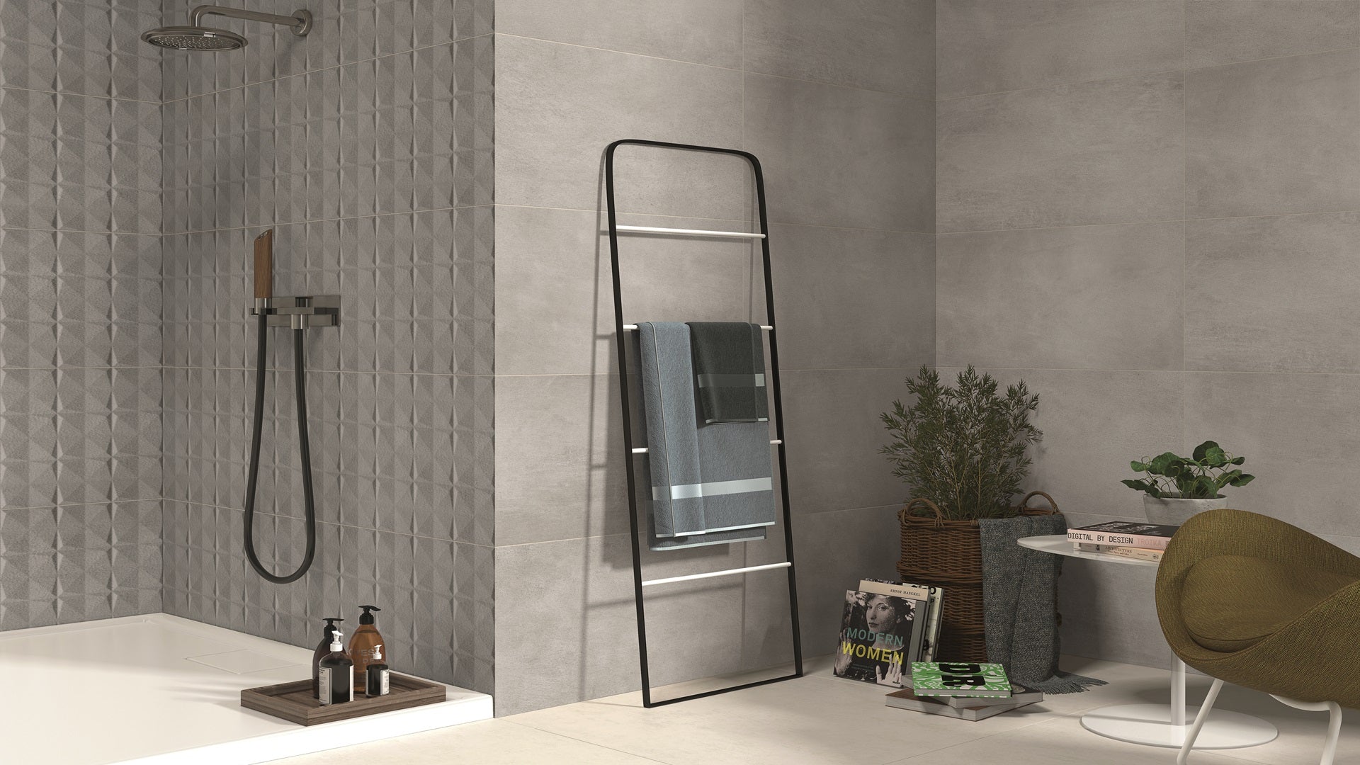 Subway Gris Tile in Trendy Shower Area