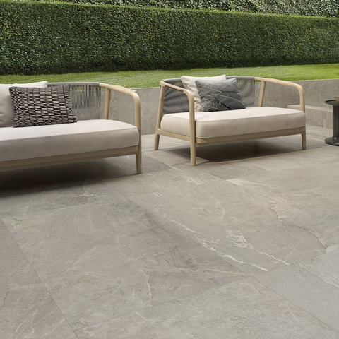 Tempo Ash 60 x 120 cm Glazed Porcelain Tile on Patio