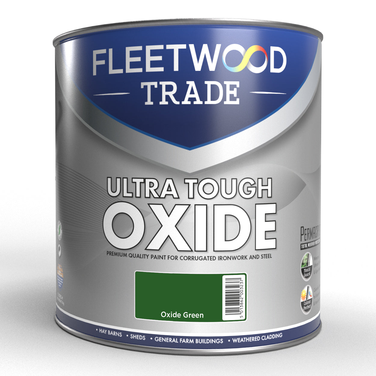 Fleetwood Trade Ultra Tough Oxide paint can on a white background