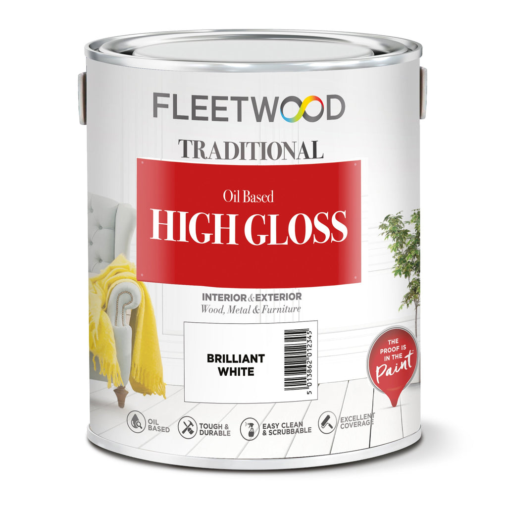 Fleetwood High Gloss paint can on a white background