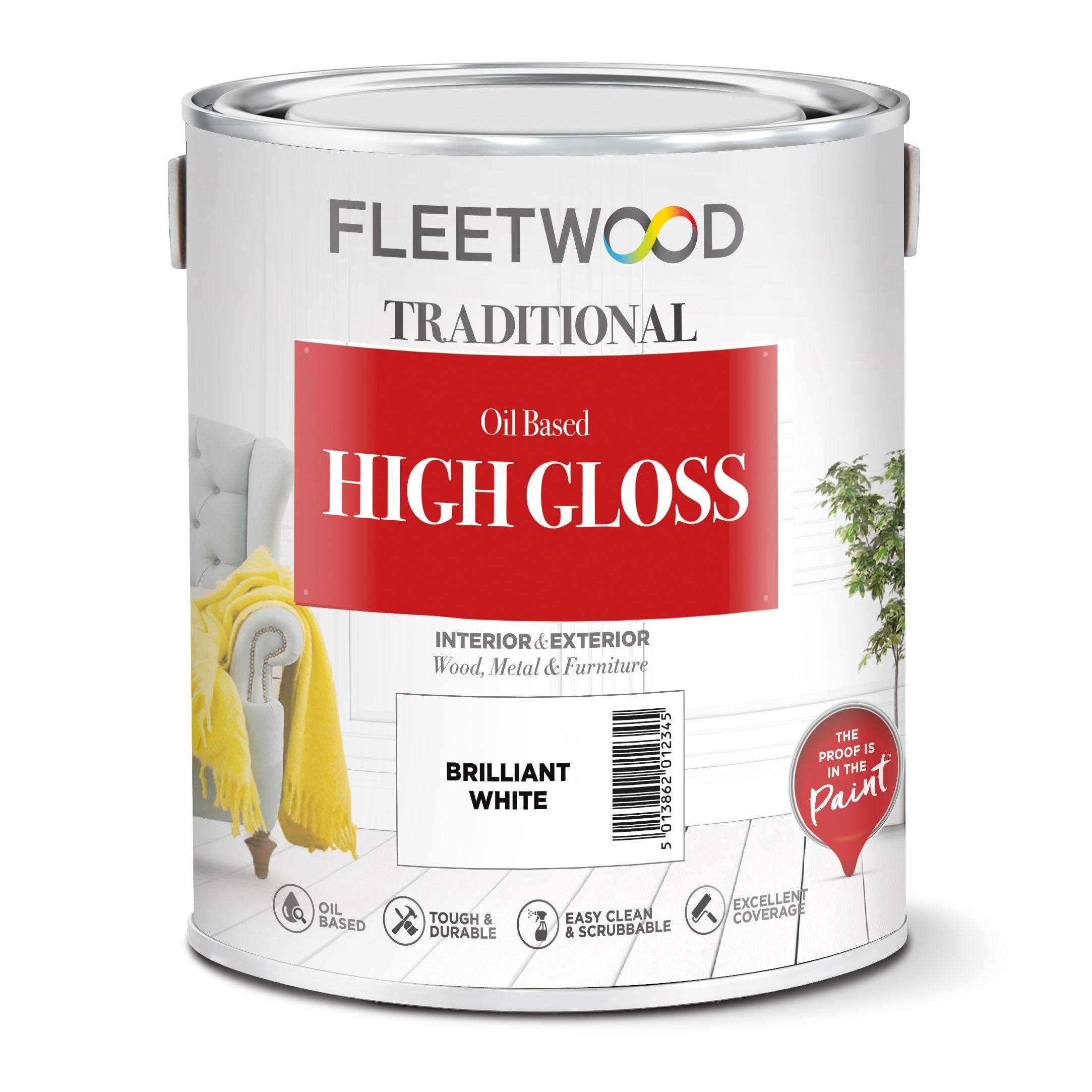 Fleetwood High Gloss paint can on a white background