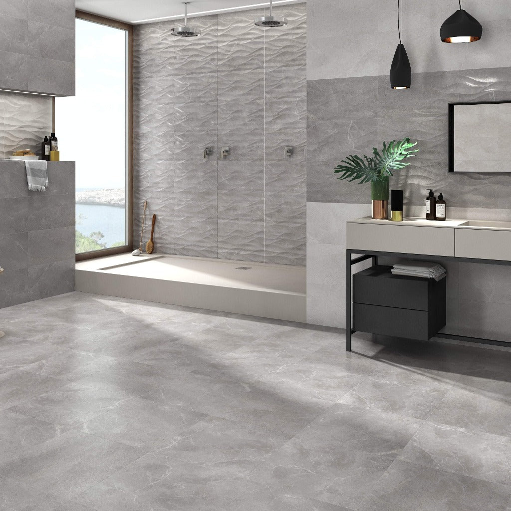 Grey And White Marble Effect Tiles For
