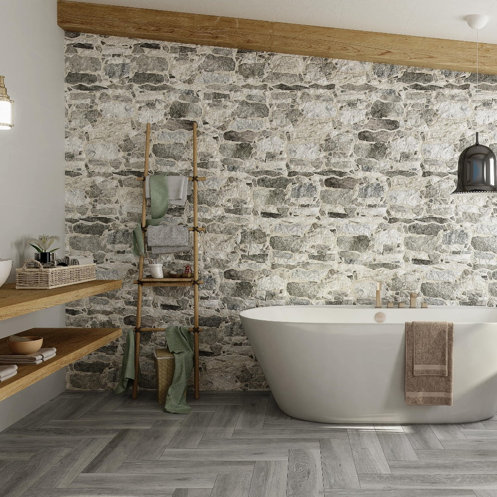 Muralla Tile with Freestanding Bath