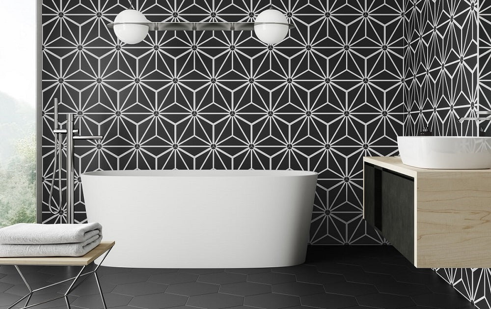 Osaka Black tile in Modern Bathroom