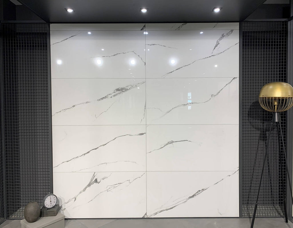 Aura Polished Glazed Tile in Showroom Setting