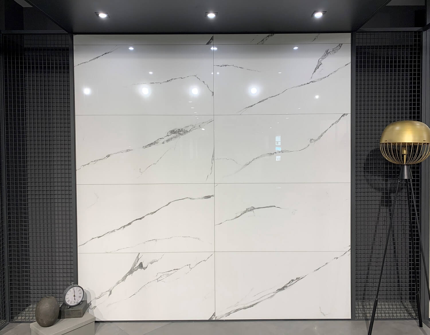 Aura Polished Glazed Tile in Showroom Setting