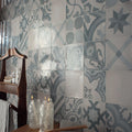 Antique Azul Ceramic Tiles on a Bathroom Wall with Candle