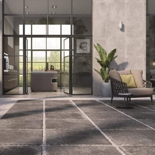Aston Dark Outdoor Tile in Modern Courtyard