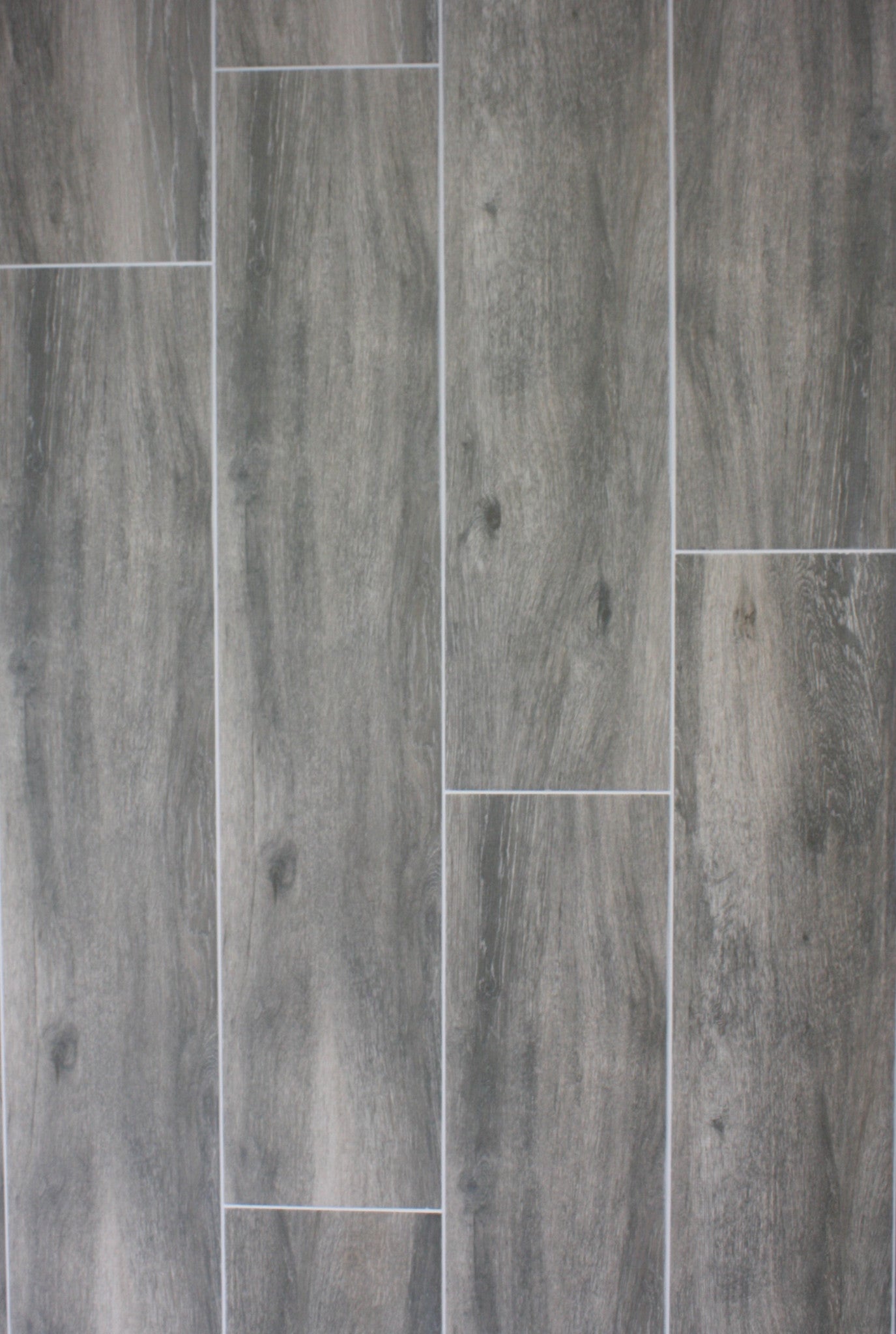 Atelier Grey Wood Effect Tile with silver grout
