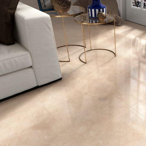 Avenue Large Cream Floor Tiles with White Armchair