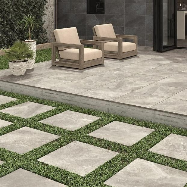 Burning Grey 2cm Thick Outdoor Tiles in Garden