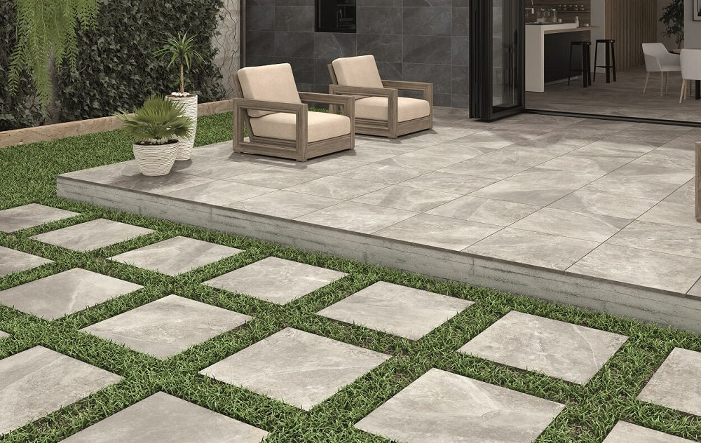 Burning Grey 2cm Thick Outdoor Tiles in Garden
