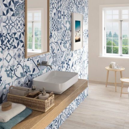 Lumiere Blue Tile on Bathroom Wall