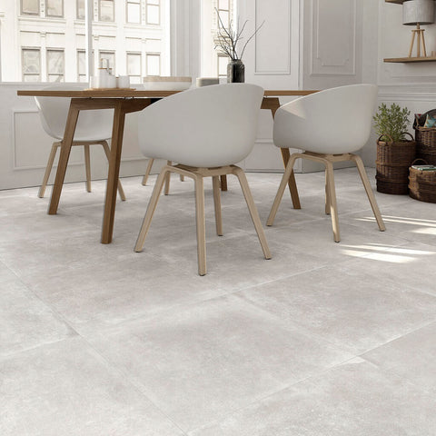 Moliere Large Perla Floor Tiles in Kitchen with Urban View