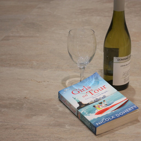 Montblanc Slate Effect Beige Floor Tiles with Wonderful Book and Bottle of Wine