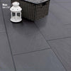 Nain Black Slate Effect Tiles on a Patio with Wicker Basket