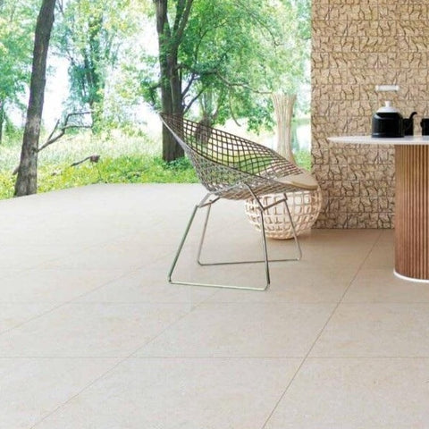 Olympo Sand Garden Tile in Rustic Setting