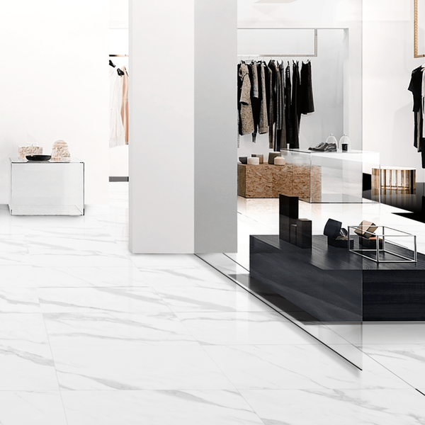 Pure Carrara Matt Tile on Showroom Floor