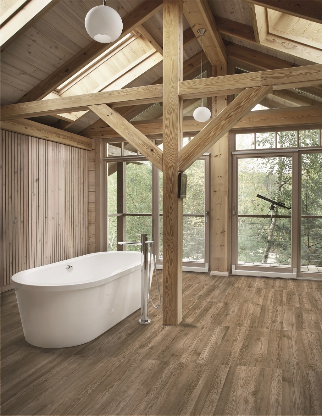 Tree Cerezo Porcelain Wood Effect Floor Tile in Bathroom